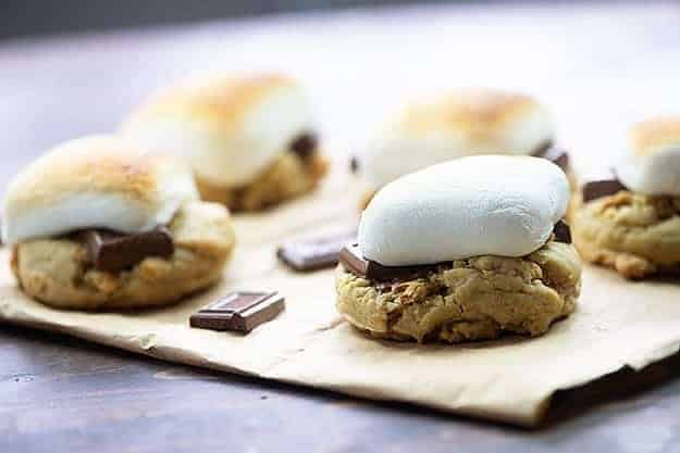 s'mores cookies on parchment paper