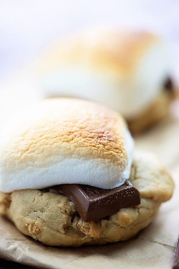 s'mores cookies on parchment paper.