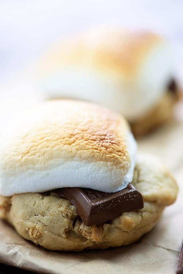 s'mores cookies on parchment paper.