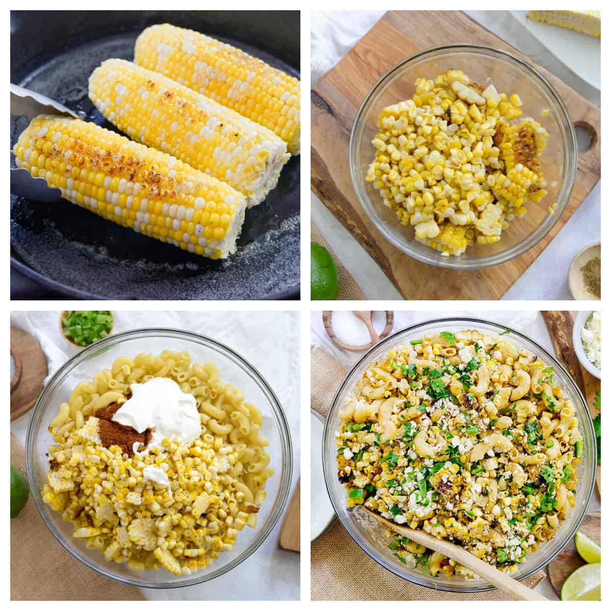 Collage showing how to make Mexican street corn salad.