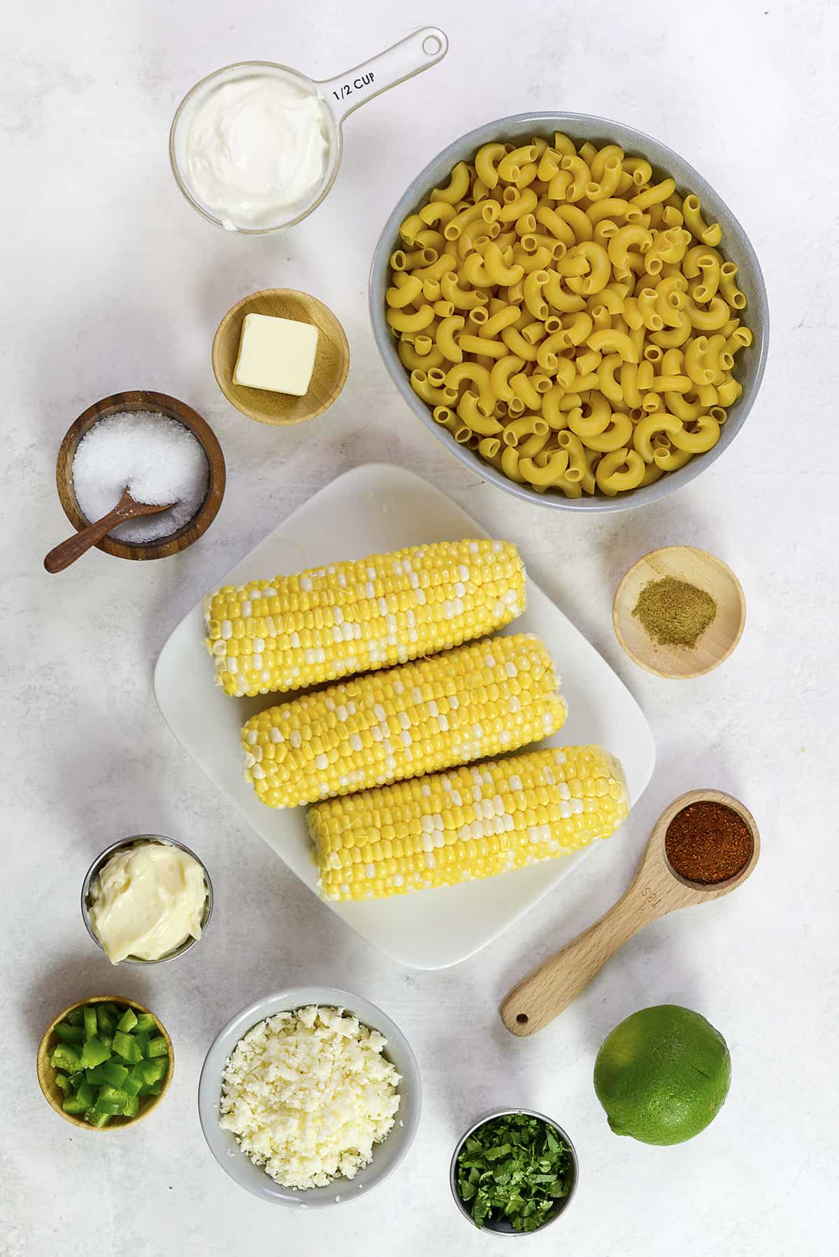 Ingredients for Mexican pasta salad.