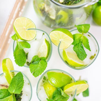 overhead view of mojitos.