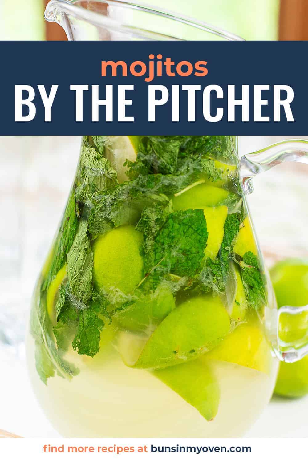 mojitos in a pitcher with text for PInterest.