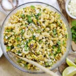 Mexican street corn salad in bowl.