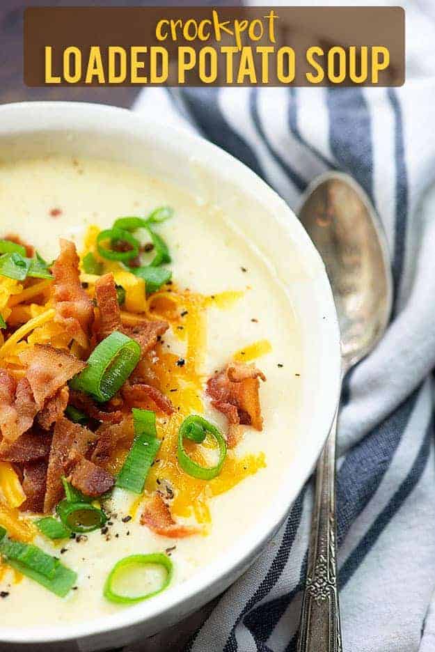 Loaded potato soup topped with bacon and onions.