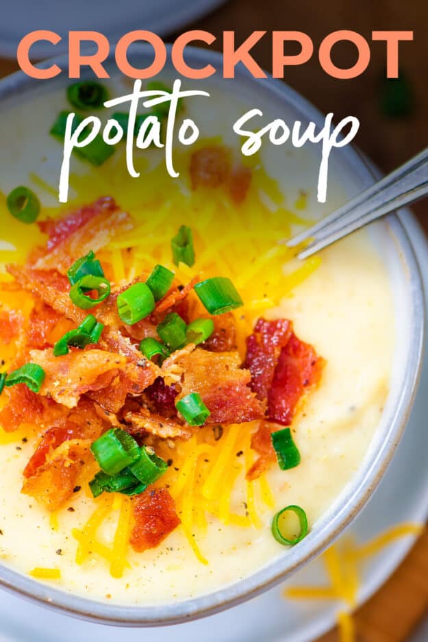 Crockpot potato soup in bowl.