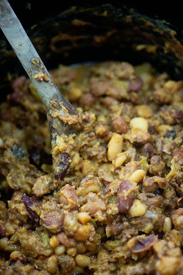 Sloppy joe with beans in a crock pot.