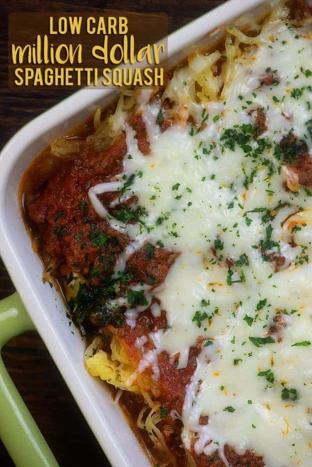 Million Dollar Spaghetti Squash Casserole - loaded with flavor, creamy cheese, and it's low carb too! 