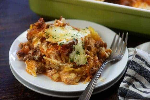 Million Dollar Spaghetti Squash Casserole - loaded with flavor, creamy cheese, and it's low carb too! 