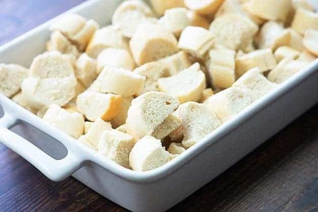 overnight french toast casserole bread in white pan