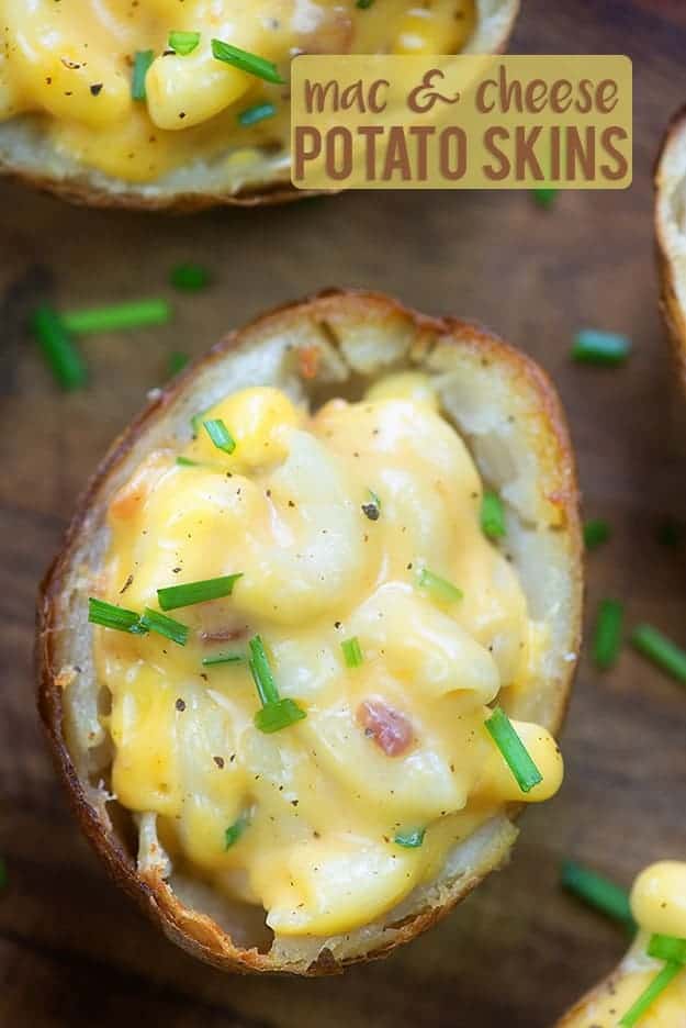 Macaroni and cheese in a potato skin.