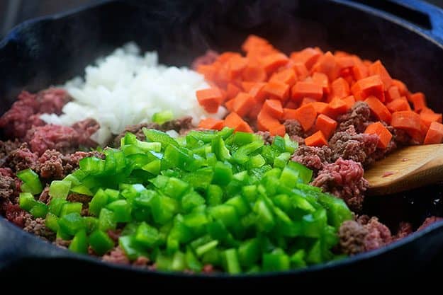 ingredients for shepherd's pie in skillet