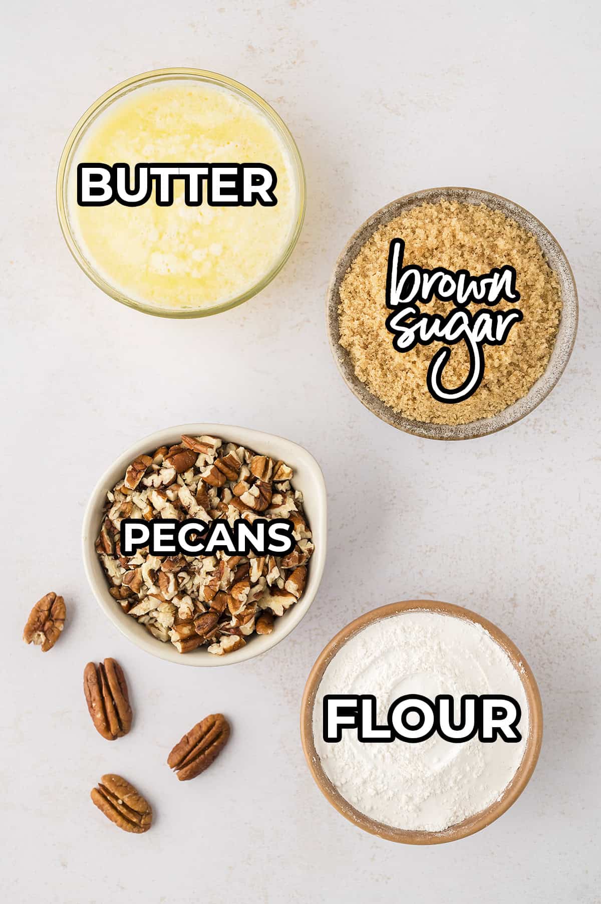 pecan topping for sweet potato casserole in glass bowl