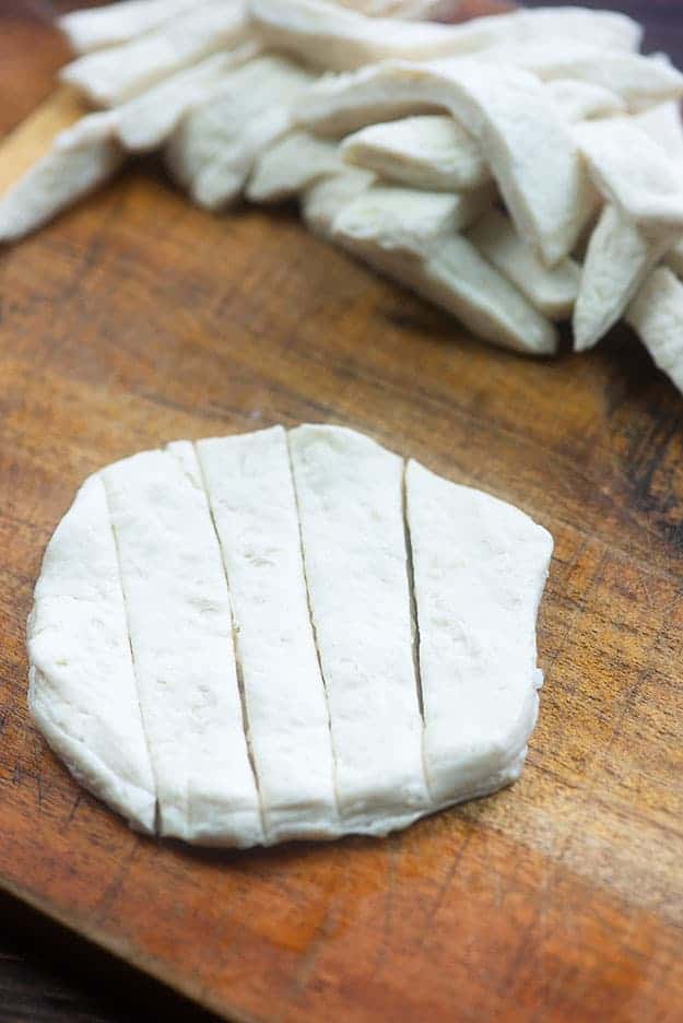 dumplings for chicken and dumplings on cutting board