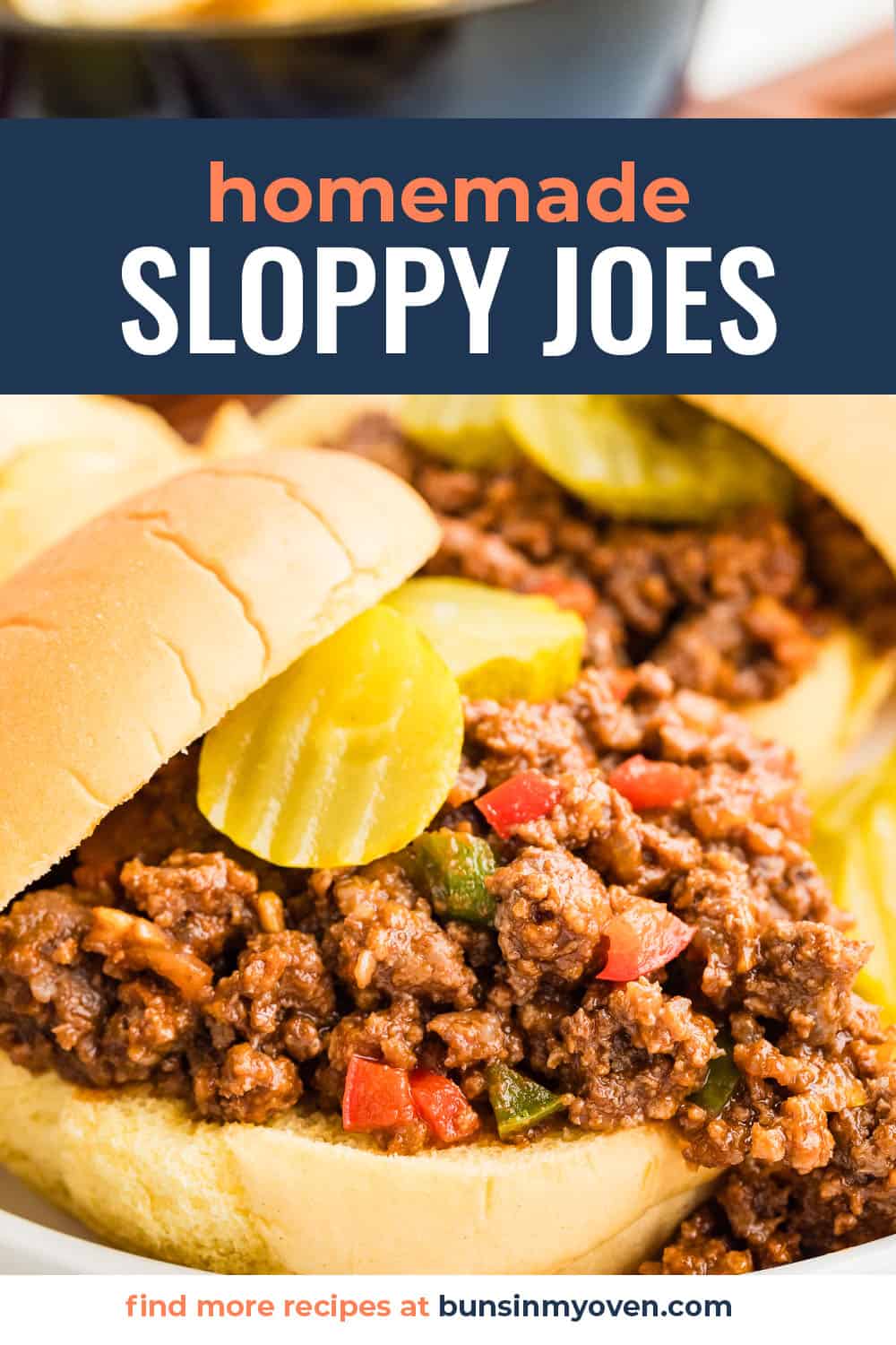 Sloppy joe on bun with text for pinterest.