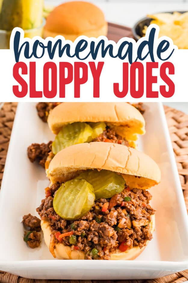 Sloppy joe sandwiches on platter.