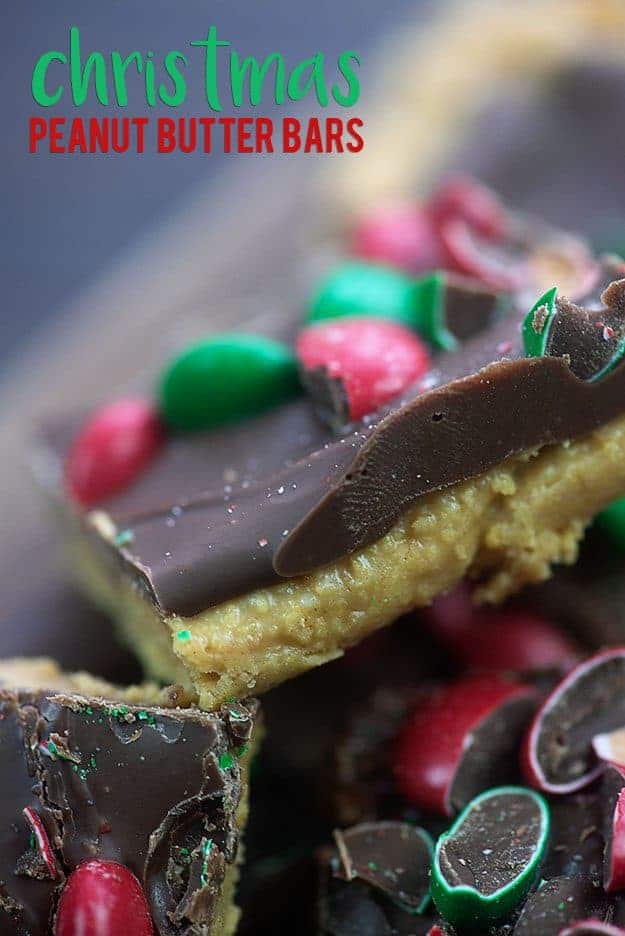 Close up of a chocolate peanut butter bar.