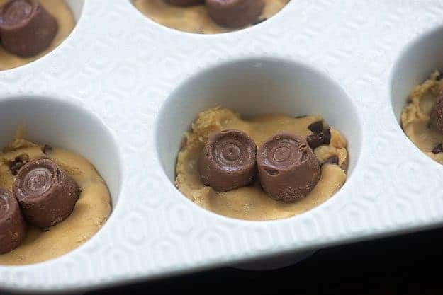 rolo candies in cookies in muffin tin