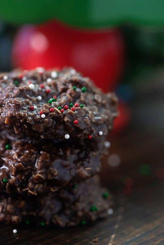 Stacked up chocolate cookies.