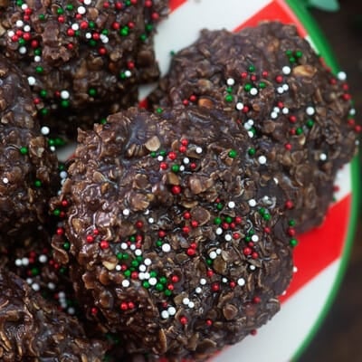 Top down view of several no-bake cookies.