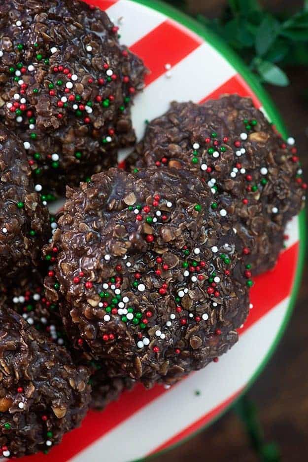 Top down view of several no-bake cookies.