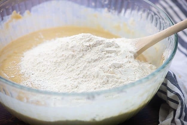buttermilk pound cake ingredients in glass bowl