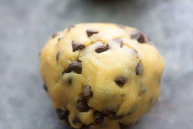 stuffed cookie dough on baking sheet