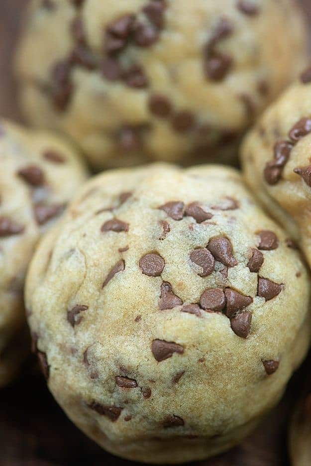 Close up of a chocolate chip cookie.