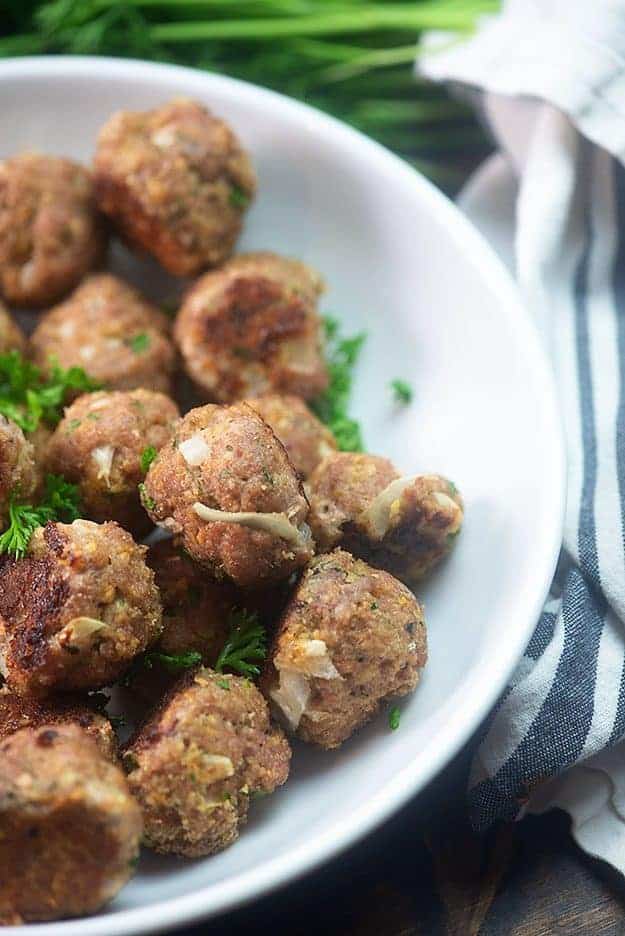 meatballs in a white bowl
