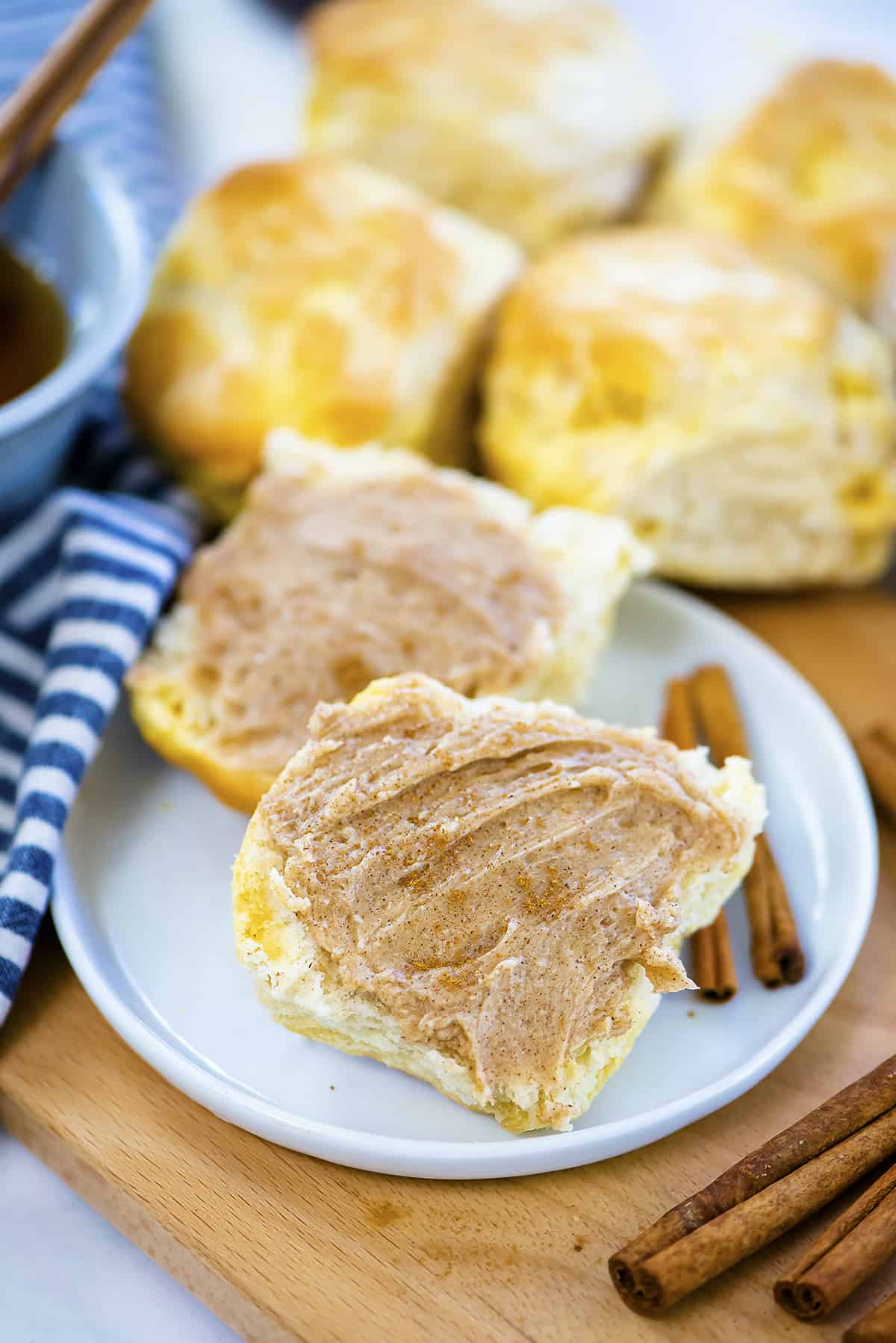 Honey butter spread on biscuits.