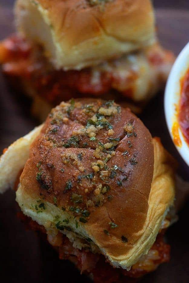 Top view of a meatball slider.