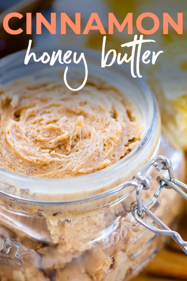 Honey butter in glass jar.