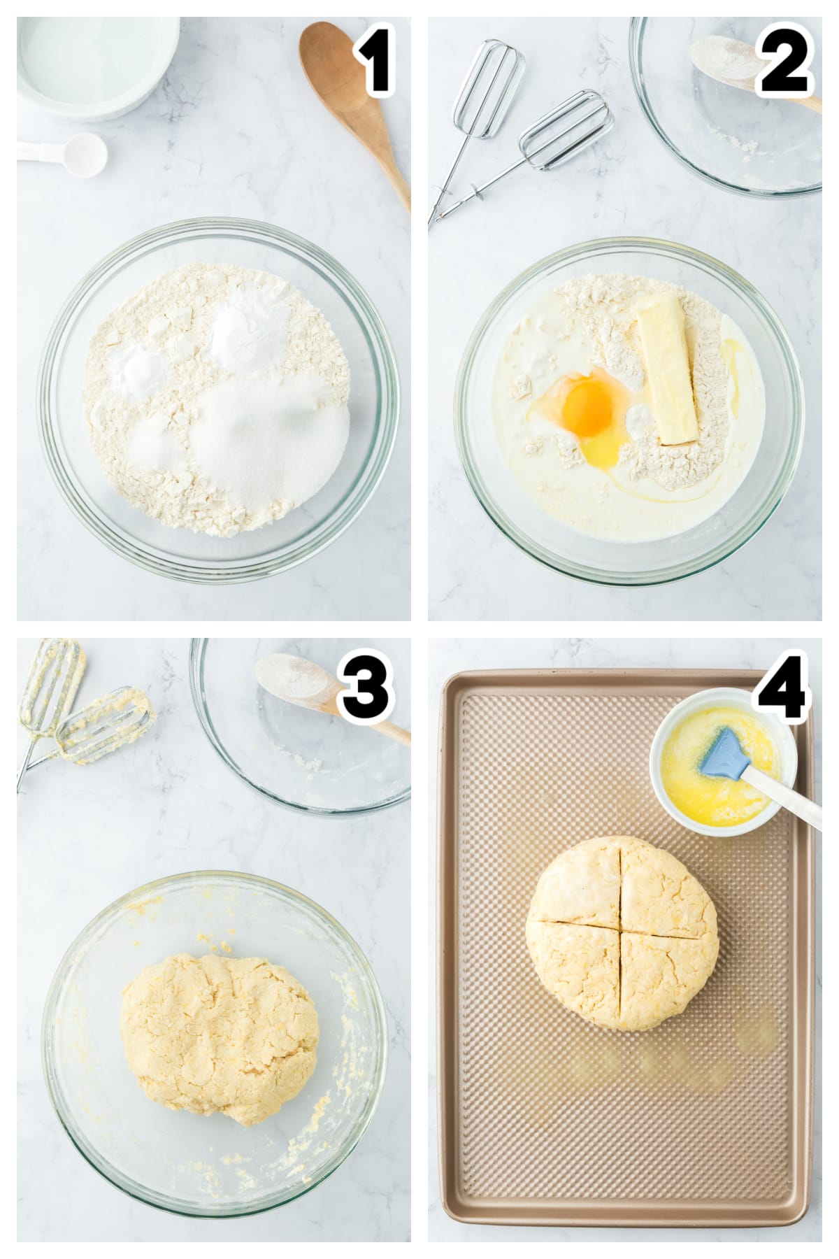 Collage showing how to make Irish soda bread recipe.