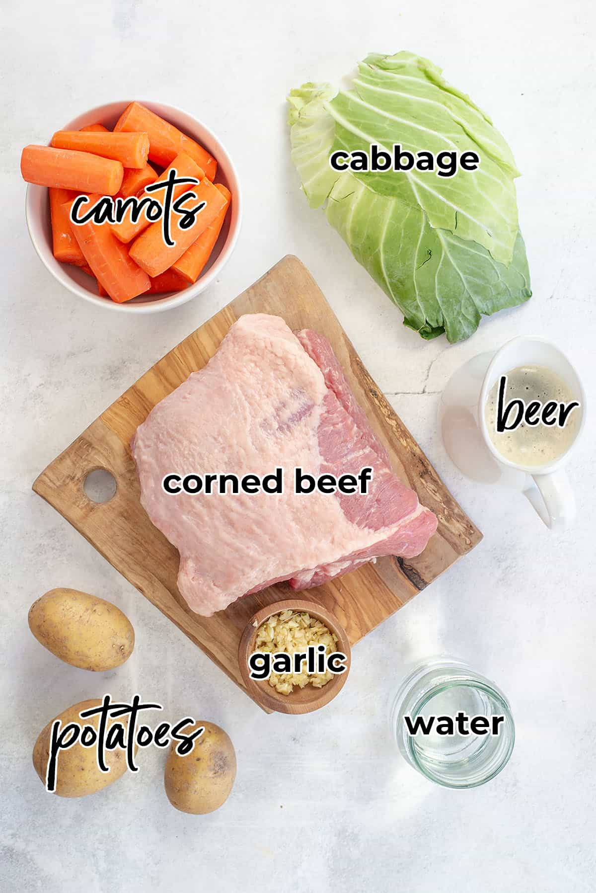 ingredients for corned beef and cabbage.