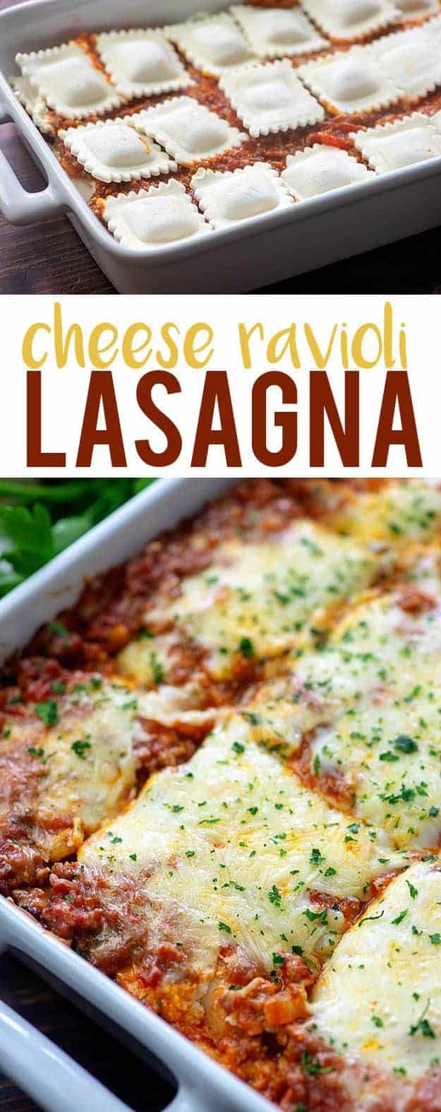 Lasagna in a white baking dish.