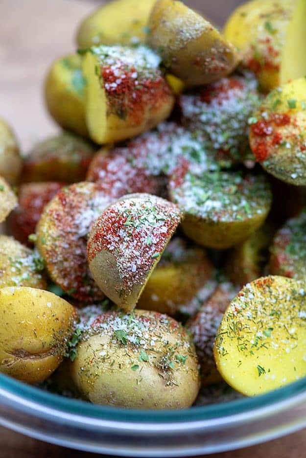 ranch seasoned potatoes in glass bowl