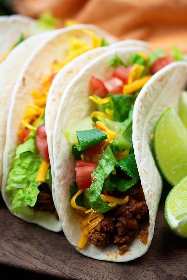 A closeup of tacos