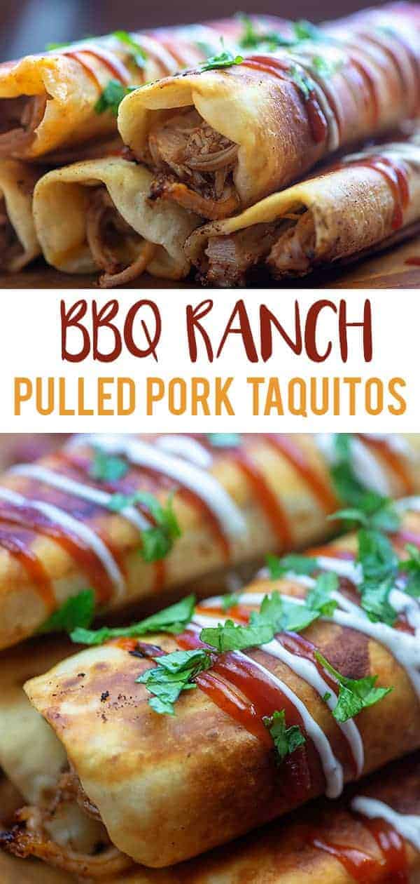Taquitos with bbq sauce and ranch dressing drizzled over the top.