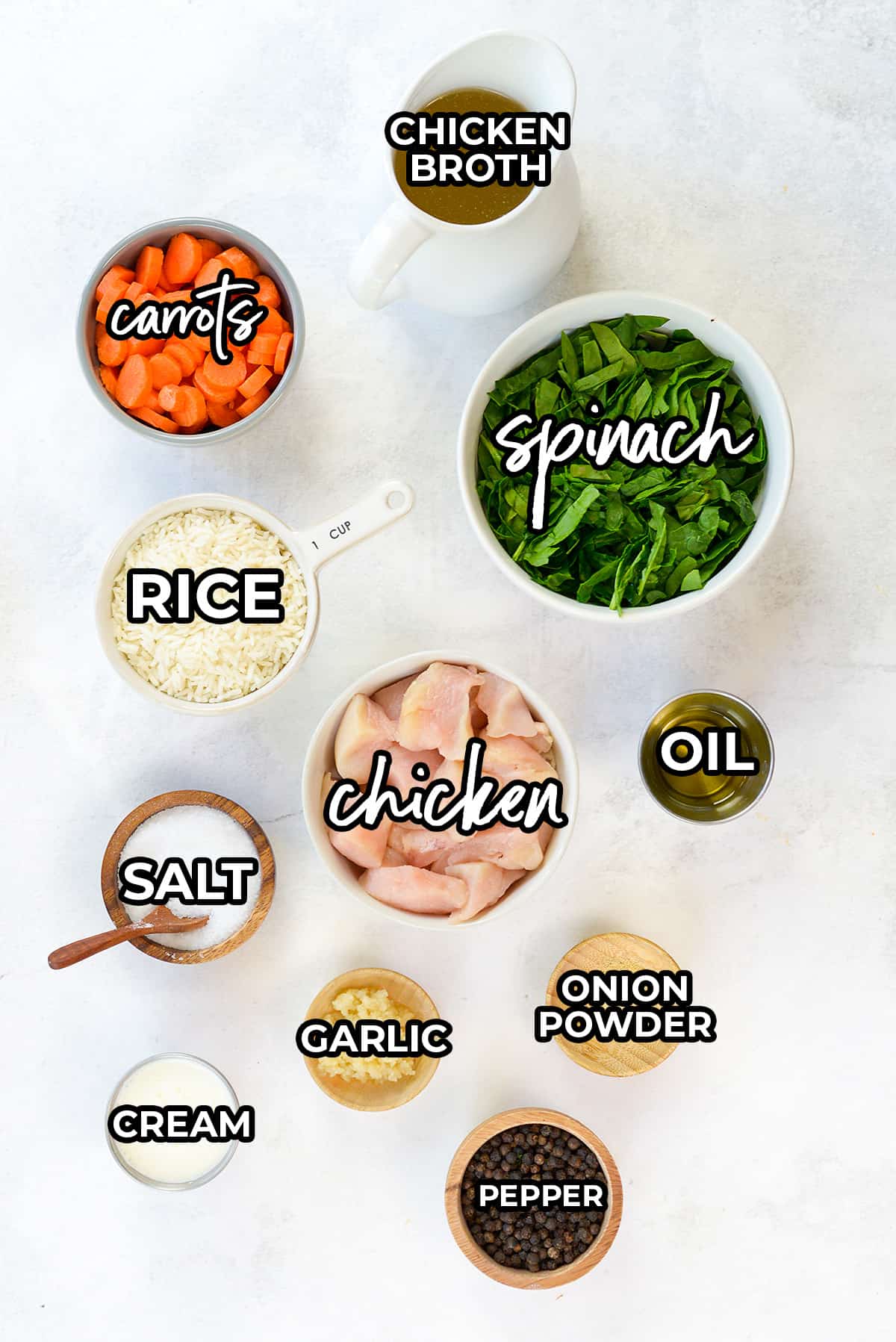 ingredients for creamy chicken and rice.