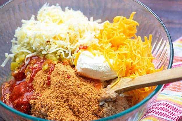 ingredients for bean dip in glass bowl