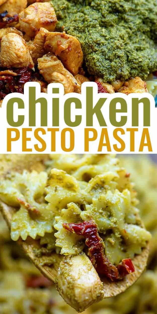 chicken pesto pasta photo collage