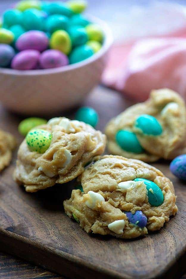 Baked easter cookie stacked on top of another cookie.