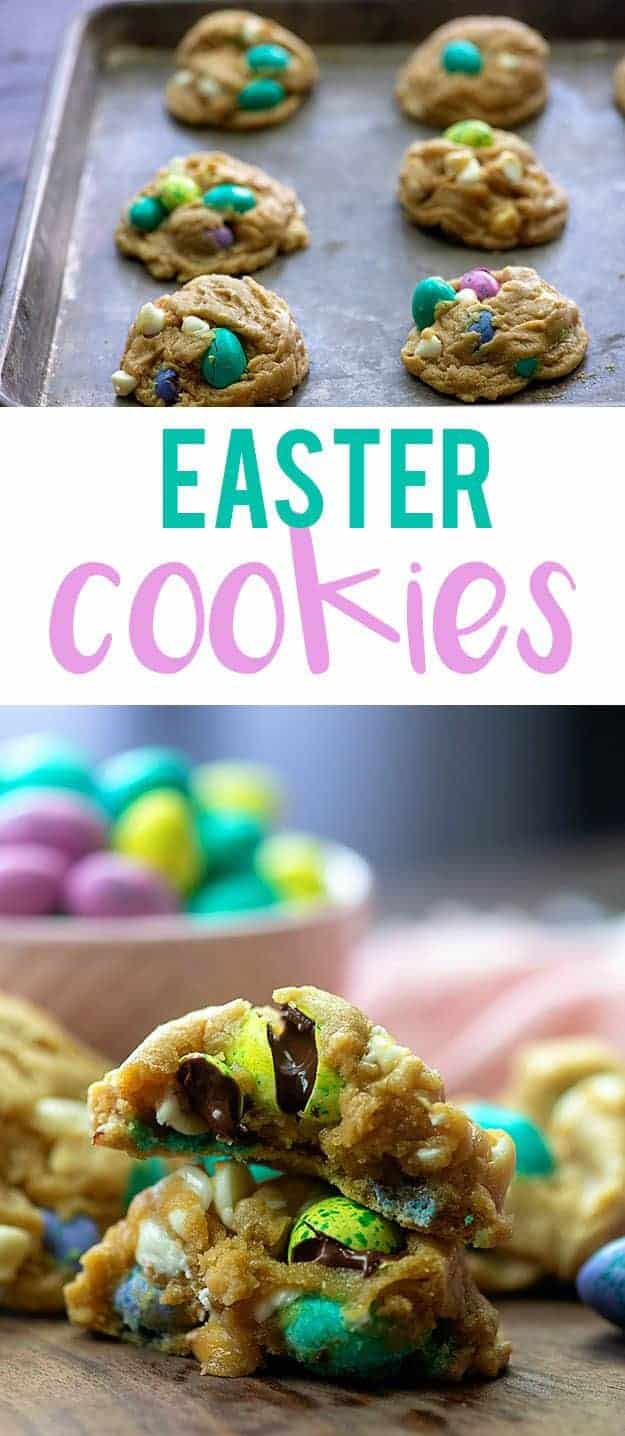 Close up of cookies with candy Easter eggs in them.