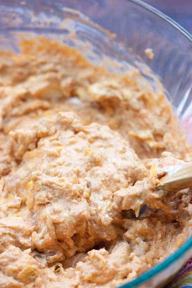 bean dip mixture in glass bowl