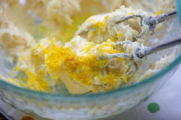 lemon cookie dough in glass bowl