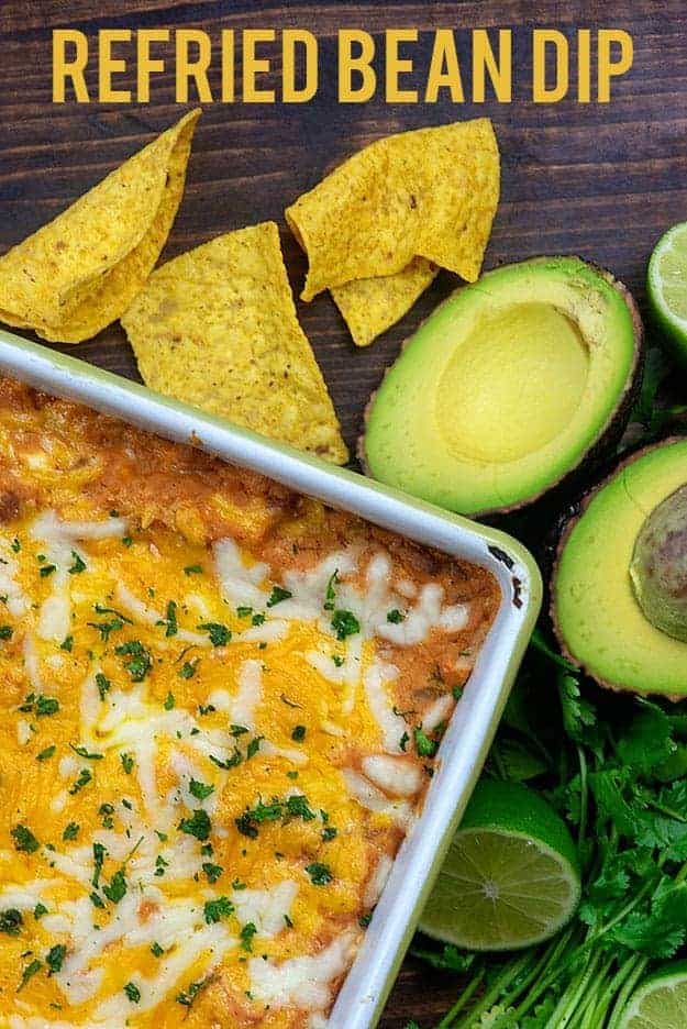 refried bean dip in baking dish