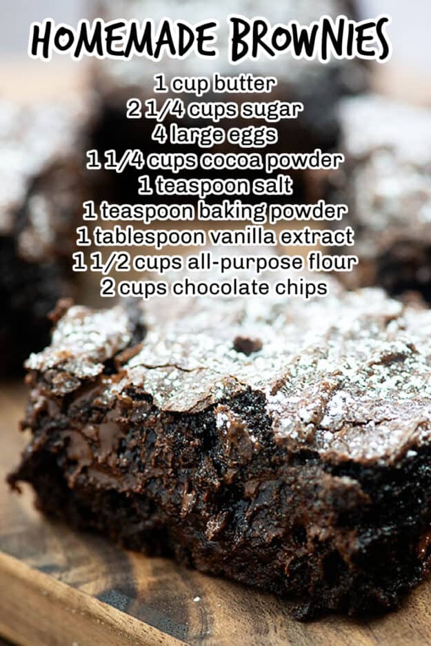 brownie image with ingredients text overlay.