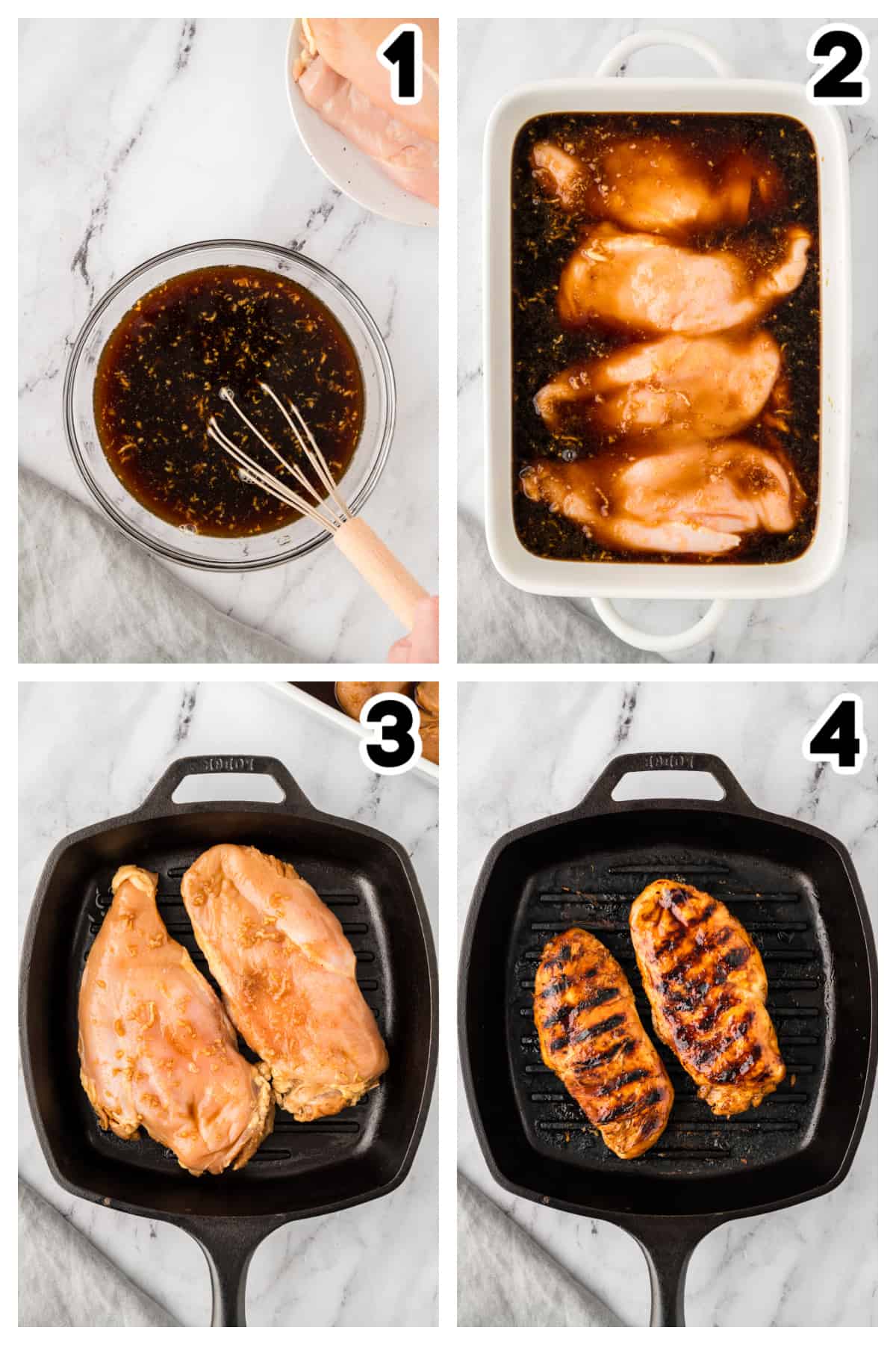 Collage showing how to make teriyaki grilled chicken.