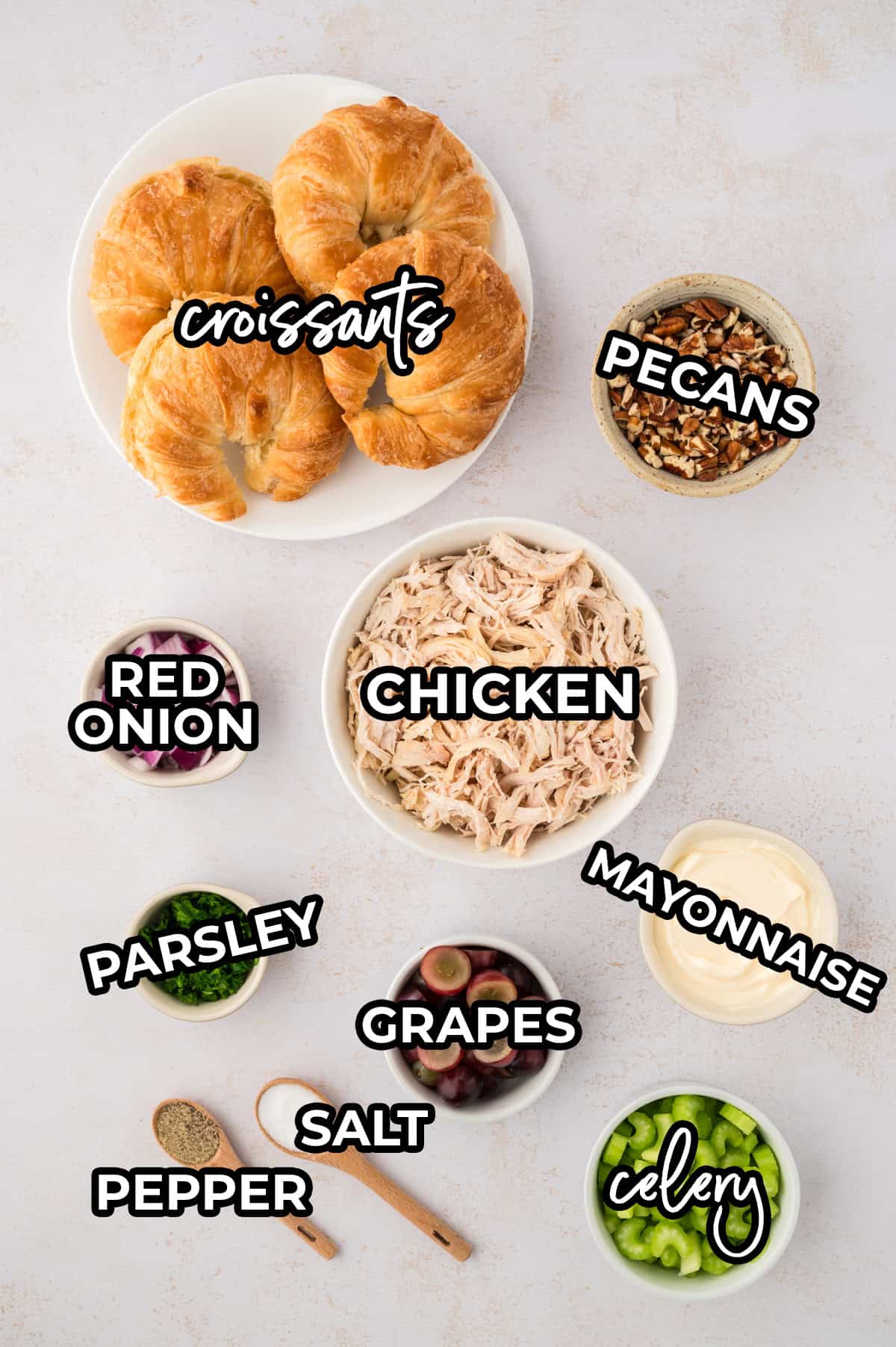 Ingredients for chicken salad with grapes recipe.