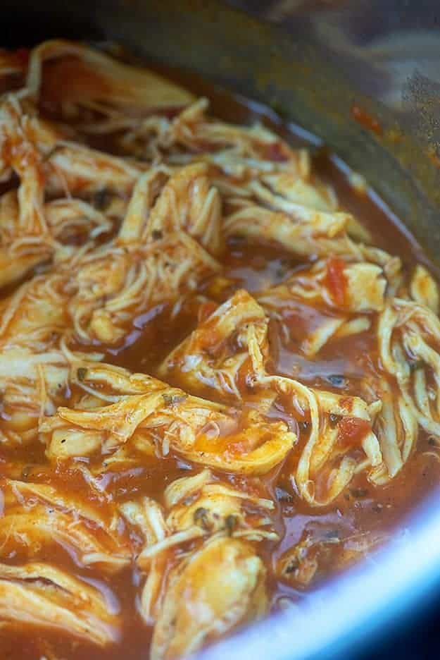 instant pot shredded chicken tacos in sauce